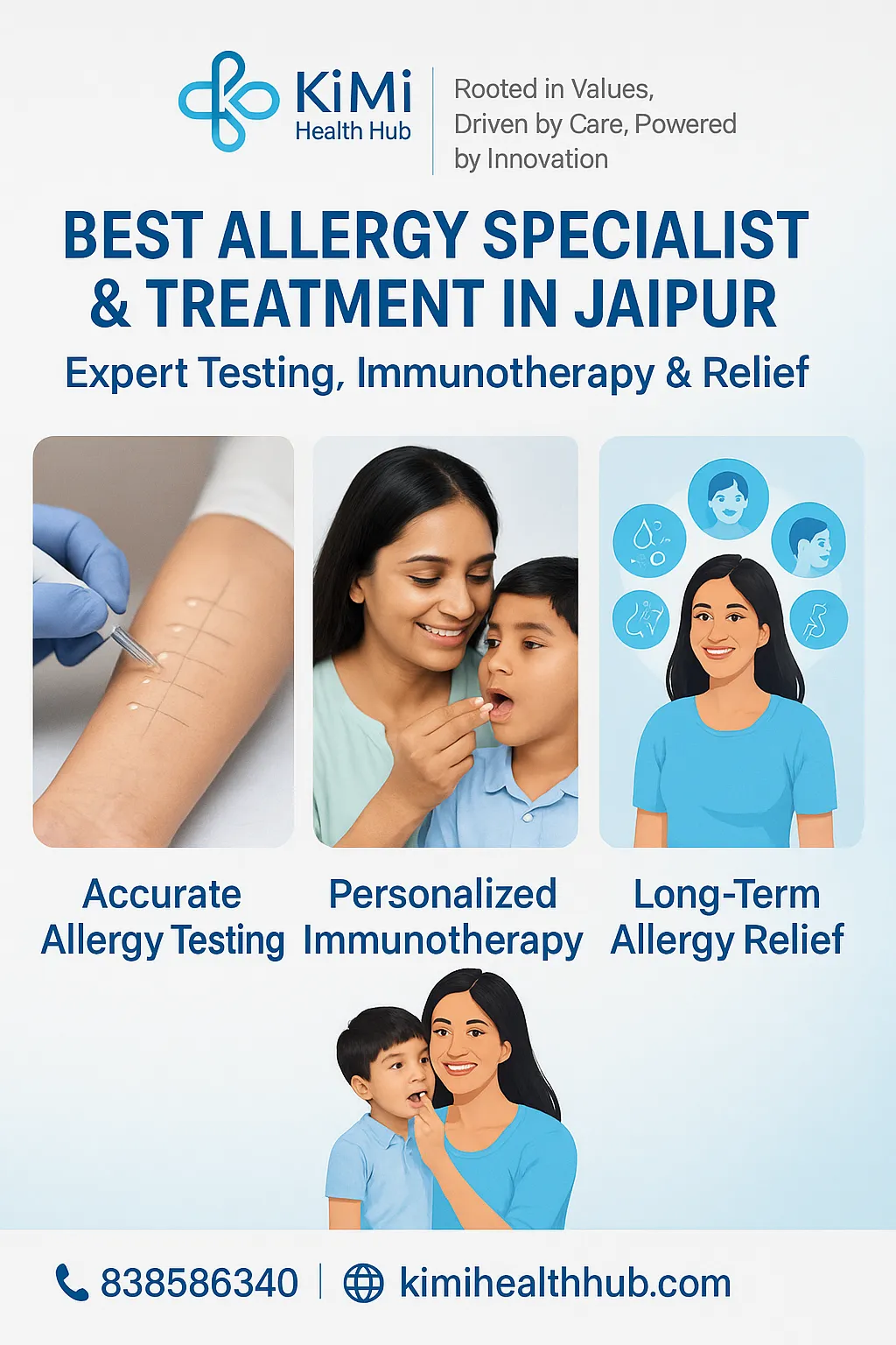 Best allergy specialist and treatment in Jaipur at KiMi Health Hub – Accurate skin prick test, personalized immunotherapy, and long-term relief under Dr. Ajay Jain.