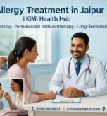 Allergy specialist in Jaipur consulting a patient at KiMi Health Hub, showing allergy testing, sublingual immunotherapy, and long-term relief for allergies.